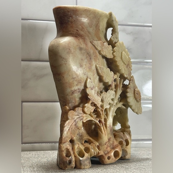 Chinese Carved Soapstone Floral Decorated Sculptural Vase Original Price $375.00 - Picture 7 of 15